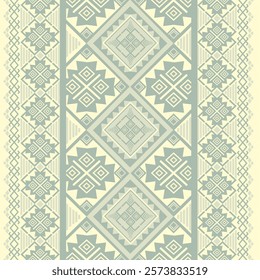 Seamless Geometric Tribal and Boho pattern in Green and Creamy Tones