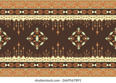Patrón tribal geométrico inconsútil con motivos tradicionales en tonos terrosos de marrón, naranja, verde