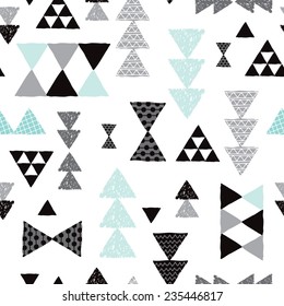 Seamless geometric tribal pastel triangle isolated on white hand drawn pastel background pattern in vector