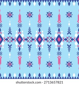 Patrón tribal geométrico sin fisuras en tonos azules y rosados