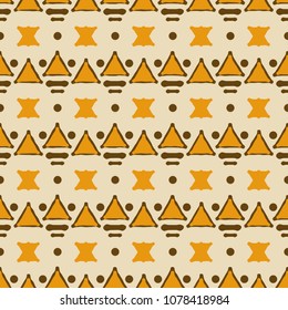 Seamless geometric tribal pattern. Orange and brown colors. Ethnic motifs