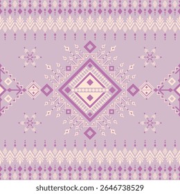 Seamless Geometric Tribal Pattern - Purple and Beige Ethnic Design, Abstract Folk Art Textile Design, Modern Tribal Geometric Print