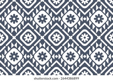 Seamless geometric tribal pattern. Traditional motifs from Southeast Asian and African cultures. Slate blue ethnic motif. Modern cultural pattern art. Minimalist Tribal Seamless Pattern. 