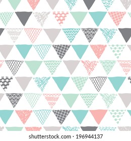 Seamless geometric tribal triangle hand drawn background pattern in vector