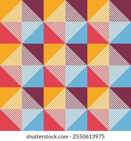 Seamless geometric vector colorful pattern with triangles. Color geometric vector pattern. Striped triangles pattern. Color rhombuses pattern. Vector geometric color background.