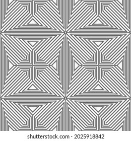 Seamless geometric vector pattern. Abstract background with repeating geometric shapes. Thin line. Ethnic motif. For the cover, of cards, wallpaper, fabric. Vector graphic.