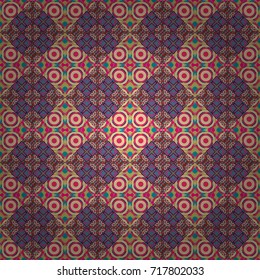 Seamless geometric vector pattern in beige, blue and pink colors. Oriental style.