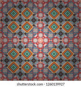 Seamless geometric vector pattern in blue, gray and pink colors. Oriental style.