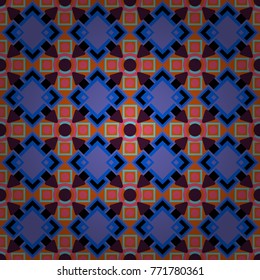 Seamless geometric vector pattern in blue, violet and orange colors. Oriental style.