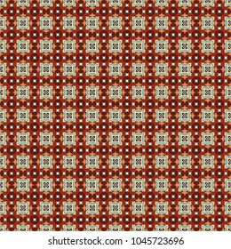 Seamless geometric vector pattern in brown, orange and red colors. Oriental style.