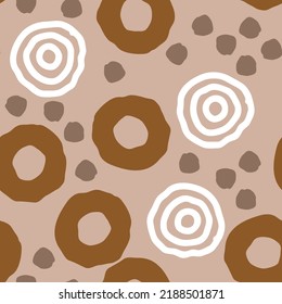 Seamless geometric vector pattern, circles and dots. Happy positive composition and colours for fabric design, textile print, wallpaper, scrapbook, wrapping paper. Childish, sporty, fashionable style.