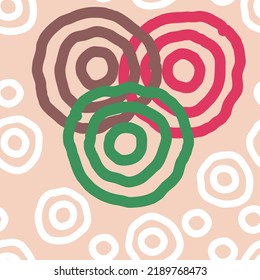 Seamless geometric vector pattern, circles and dots. Happy positive composition and colours for fabric design, textile print, wallpaper, scrapbook, wrapping paper. Childish, sporty, fashionable style.