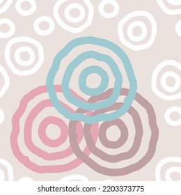 Seamless geometric vector pattern, circles and dots. Happy positive composition and colours for fabric design, textile print, wallpaper, scrapbook, wrapping paper. Childish, sporty, fashionable style.