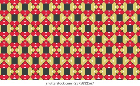 Seamless geometric vector pattern combination of red, black and light yellow colors