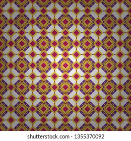 Seamless geometric vector pattern in gray, yellow and violet colors. Oriental style.