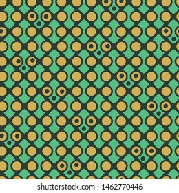 A seamless geometric vector pattern with green alien heads. Surface print design.