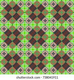 Seamless geometric vector pattern in green, black and gray colors. Oriental style.