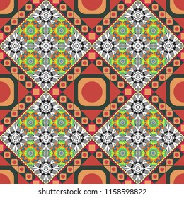 Seamless geometric vector pattern. Modern ornament with gray, pink and green elements. Geometric abstract pattern.