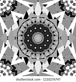 Seamless geometric vector pattern. Modern ornament with white, gray and black elements. Geometric abstract pattern.
