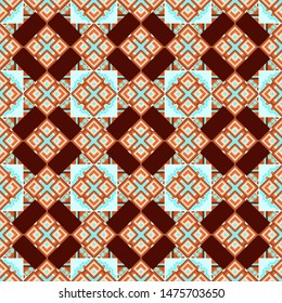 Seamless geometric vector pattern. Modern ornament with blue, brown and beige elements. Geometric abstract pattern.