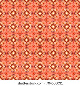 Seamless geometric vector pattern. Modern ornament with orange, red and pink elements. Geometric abstract pattern.