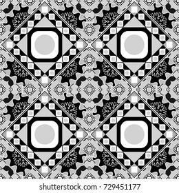Seamless geometric vector pattern. Modern ornament with black, gray and white elements. Geometric abstract pattern.