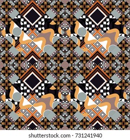 Seamless geometric vector pattern. Modern ornament with gray, orange and black elements. Geometric abstract pattern.