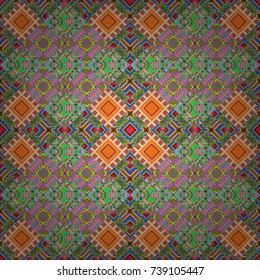 Seamless geometric vector pattern. Modern ornament with blue, green and orange elements. Geometric abstract pattern.