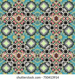 Seamless geometric vector pattern. Modern ornament with black, brown and green elements. Geometric abstract pattern.