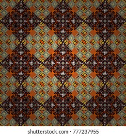 Seamless geometric vector pattern. Modern ornament with brown, black and white elements. Geometric abstract pattern.