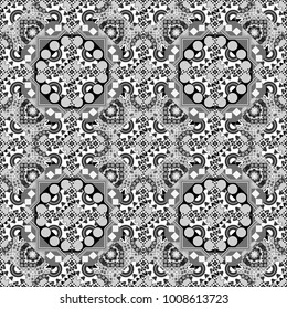 Seamless geometric vector pattern, oriental style in white, gray and black colors.