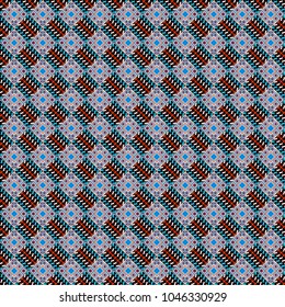Seamless geometric vector pattern, oriental style in black, blue and white colors.
