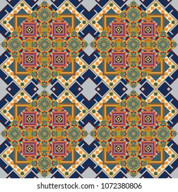 Seamless geometric vector pattern, oriental style in blue, gray and brown colors.