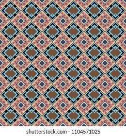 Seamless geometric vector pattern, oriental style in brown, blue and gray colors.