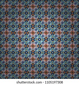 Seamless geometric vector pattern, oriental style in blue, white and black colors.