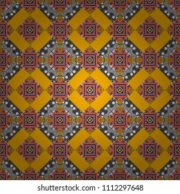 Seamless geometric vector pattern, oriental style in orange, gray and yellow colors.