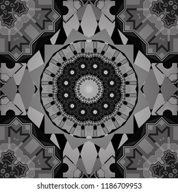 Seamless geometric vector pattern, oriental style in black, white and gray colors.