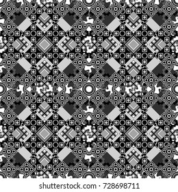 Seamless geometric vector pattern, oriental style in gray, black and white colors.
