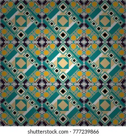 Seamless geometric vector pattern, oriental style in white, blue and beige colors.