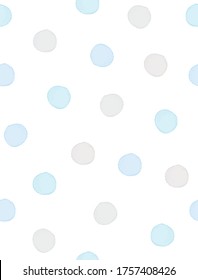 Seamless Geometric Vector Pattern with Pastel Blue and Gray Polka Dots on a White Background. Watercolor Style Dotted Print. Cute Repeatable Vector Design with Hand Drawn Dots. Baby Boy Party Pattern.