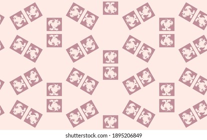 Seamless geometric vector pattern. Print pink fairy animal, dragon on a light background, Bicolor