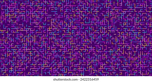 Seamless geometric vector pattern with random colored squared maze or labyrinth. Colorful net texture vibrant pattern. Modern trendy geometric rectangular pattern design for banner, poster or fabric