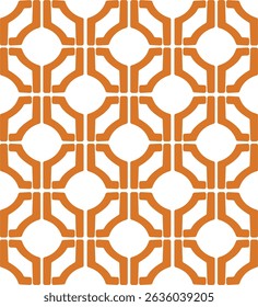 Seamless Geometric Vector Pattern Retro Style Orange Circular Tile Design with Symmetrical Interlocking Shapes on White Background  Editable EPS Illustration for Textiles, Wallpaper and Packaging