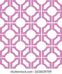 Seamless Geometric Vector Pattern Retro Style Pink Circular Tile Design with Symmetrical Interlocking Shapes on White Background  Editable EPS Illustration for Textiles, Wallpaper and Packaging
