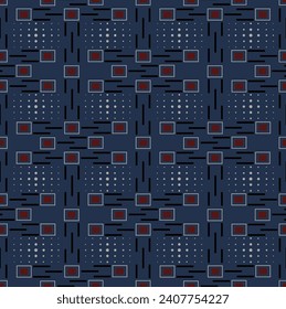 seamless geometric vector strips pattern on navy background