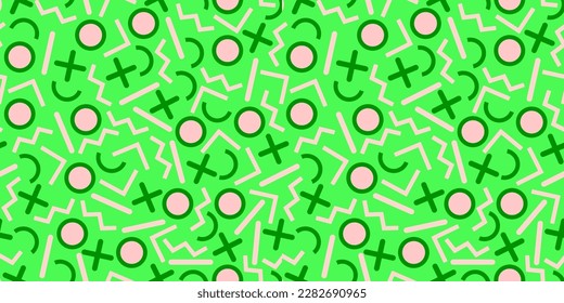 Seamless geometric vintage pattern in retro 80s style on the white background. Memphis style. Can be used in textiles, fashion, clothes, paper print and website backdrop.