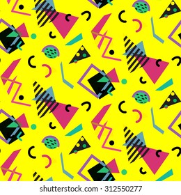 Seamless geometric vintage pattern in retro 80s style, memphis. Ideal for fabric design, paper print and website backdrop. EPS10 vector file.
