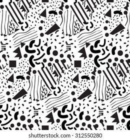 Seamless geometric vintage pattern in retro 80s style, memphis. Ideal for fabric design, paper print and website backdrop. EPS10 vector file.