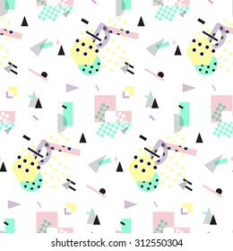 Seamless geometric vintage pattern in retro 80s style, memphis. Ideal for fabric design, paper print and website backdrop. EPS10 vector file.