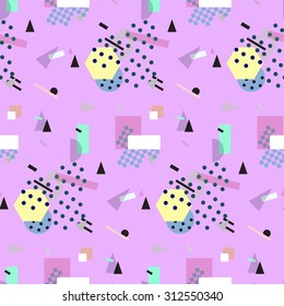 Seamless geometric vintage pattern in retro 80s style, memphis. Ideal for fabric design, paper print and website backdrop. EPS10 vector file.